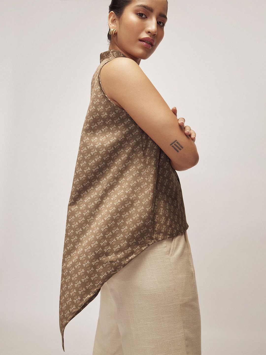 The Label Life Women Coffee Key Monogram Neck Tie Top