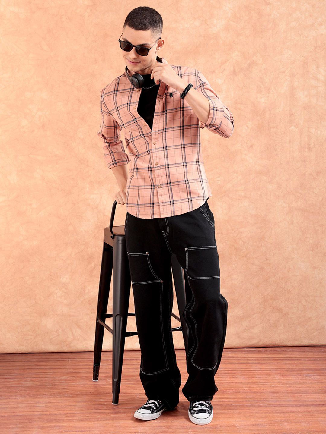The Indian Garage Co Men Windowpane Checked Casual Shirt