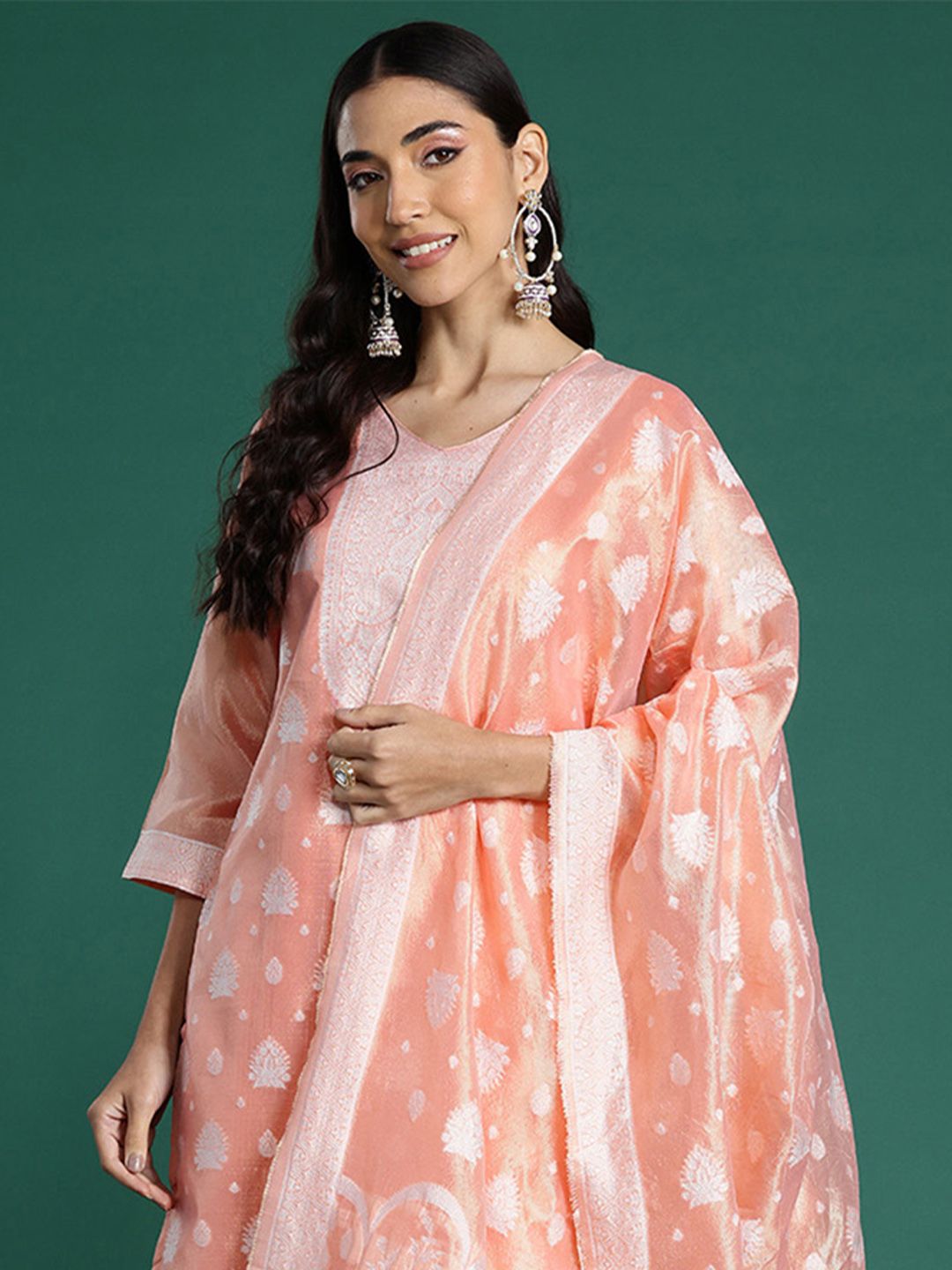 Indo Era Woven Design Kurta With Trousers & Dupatta