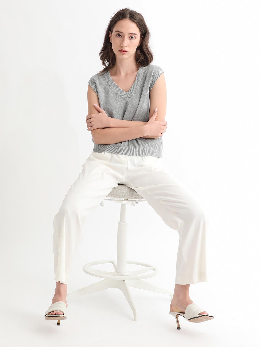 RAREISM Women Grey  Cotton Sweater Vest