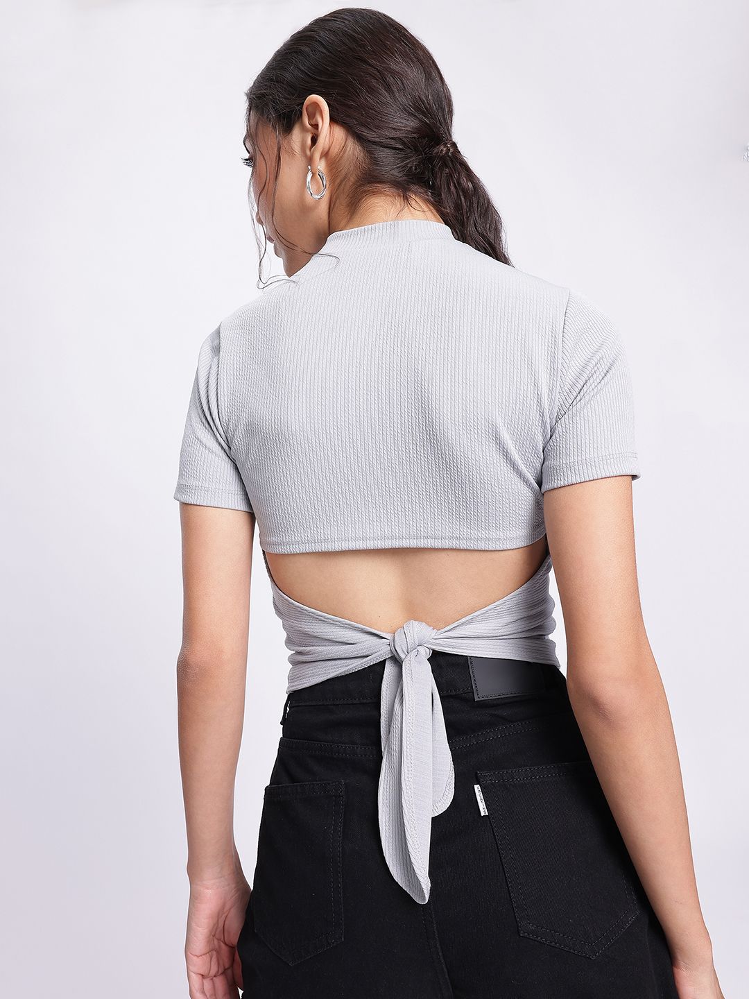 DressBerry Cottagecore Chic Styled Back Texture Ribbed Crop Top