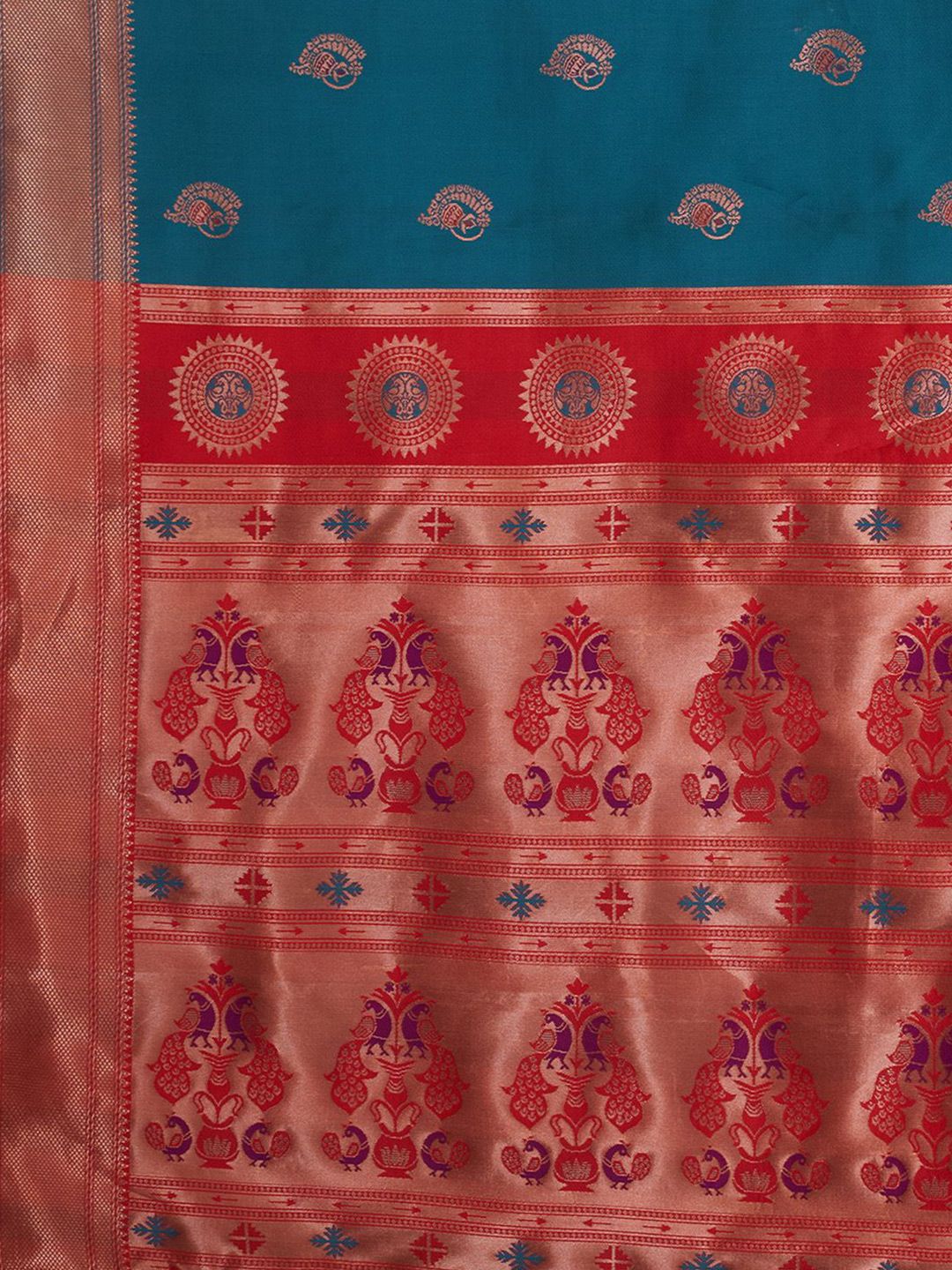 Saree mall Ethnic Motifs Zari Paithani Sarees With Unstitched Blouse Piece