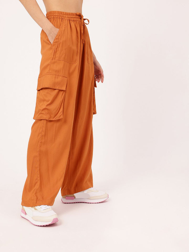DressBerry Women Burnt Orange Futuristic Utility Cargos