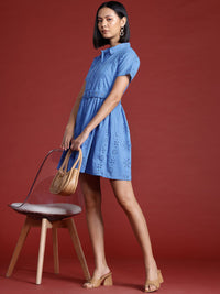 all about you Schiffli Pure Cotton A-Line Dress with Belt