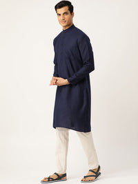 SOJANYA Lelaki Navy Blue Solid Kurta Lurus