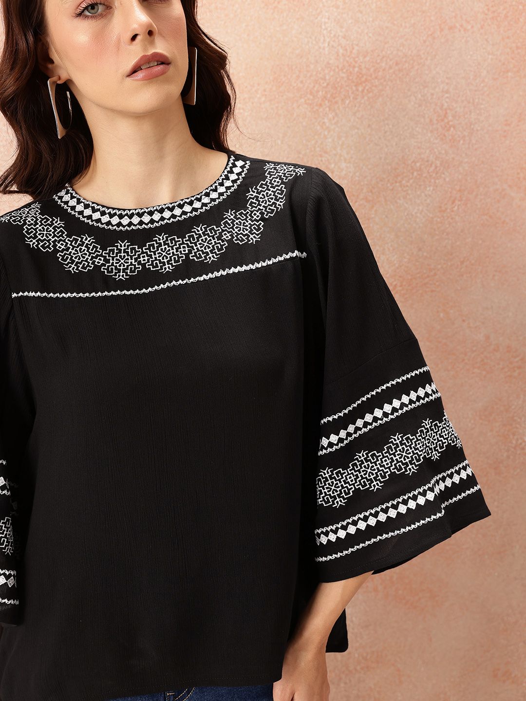 all about you Embroidered Flared Sleeve Top