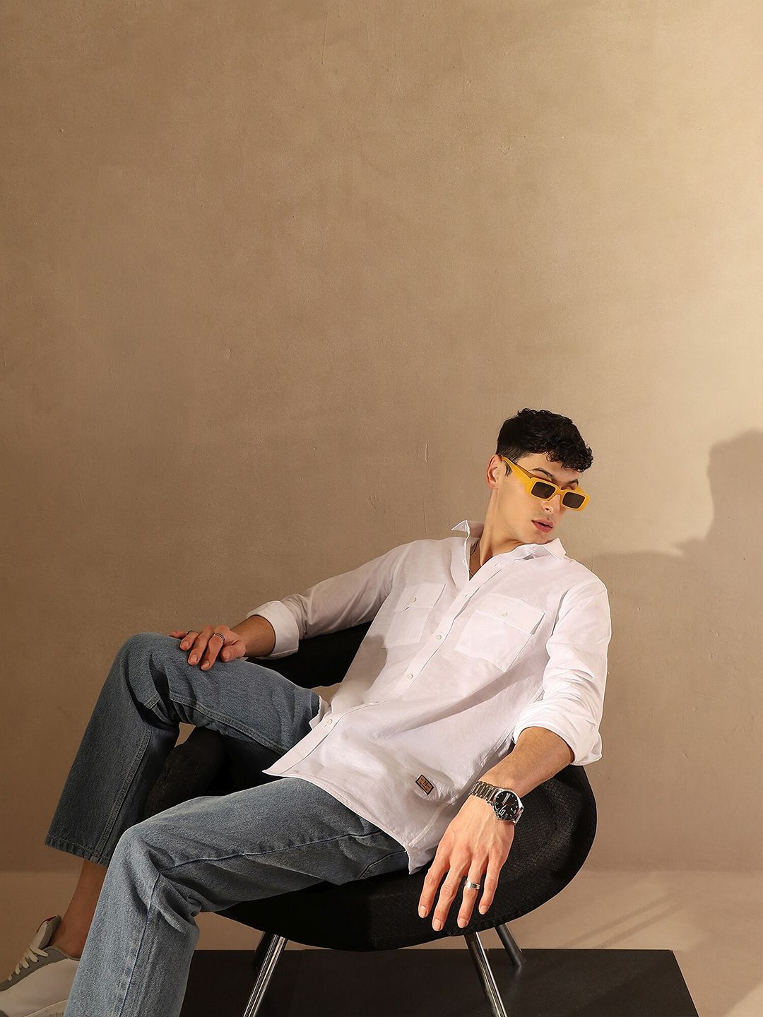 DENNISON Smart Spread Collar Cotton Linen Casual Shirt