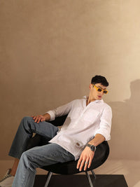 DENNISON Smart Spread Collar Cotton Linen Casual Shirt