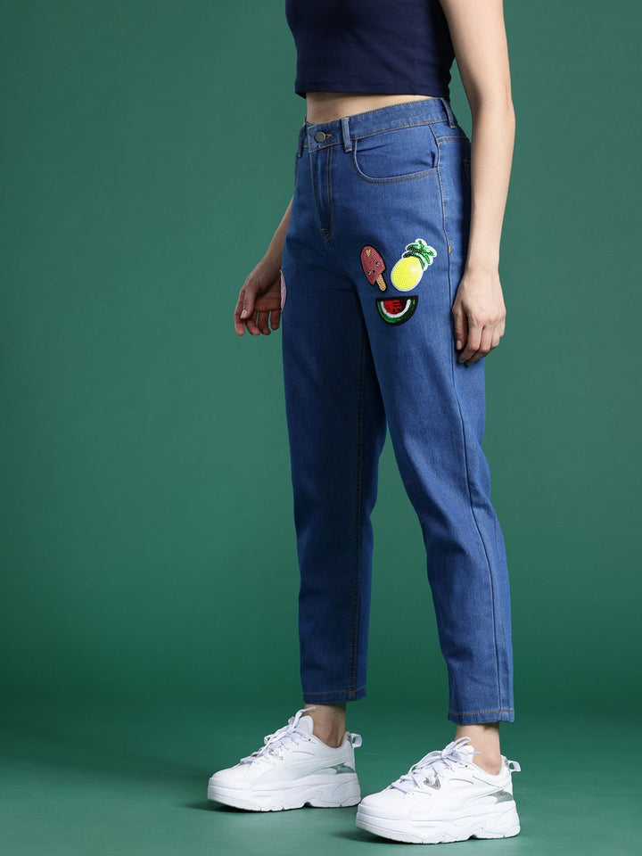 DressBerry Women Boyfriend Fit High-Rise Embellished Stretchable Jeans