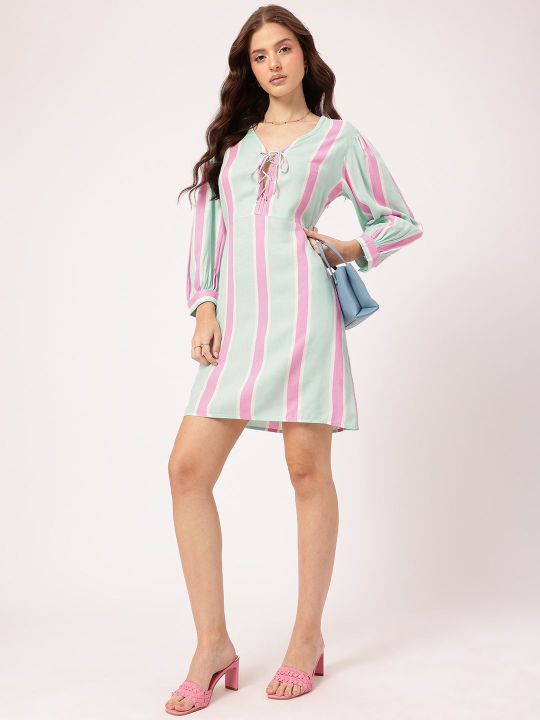 DressBerry Modern Muse Lace-Ups Striped Sheath Mini Dress
