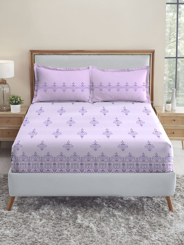 MYTRIDENT Lilac Affair Soft Comfort Flat 210TC King Pure Cotton Bedsheet Set