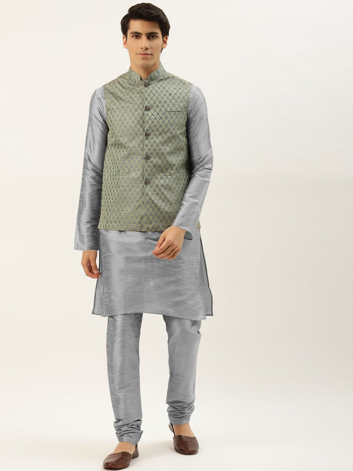 SOJANYA Kurta Kelabu Lelaki dengan Jaket Churidar & Nehru