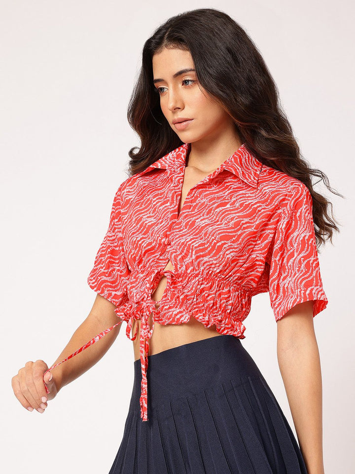 DressBerry Lace-Up Play Printed Crop Shirt Style Top