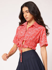 DressBerry Lace-Up Play Printed Crop Shirt Style Top