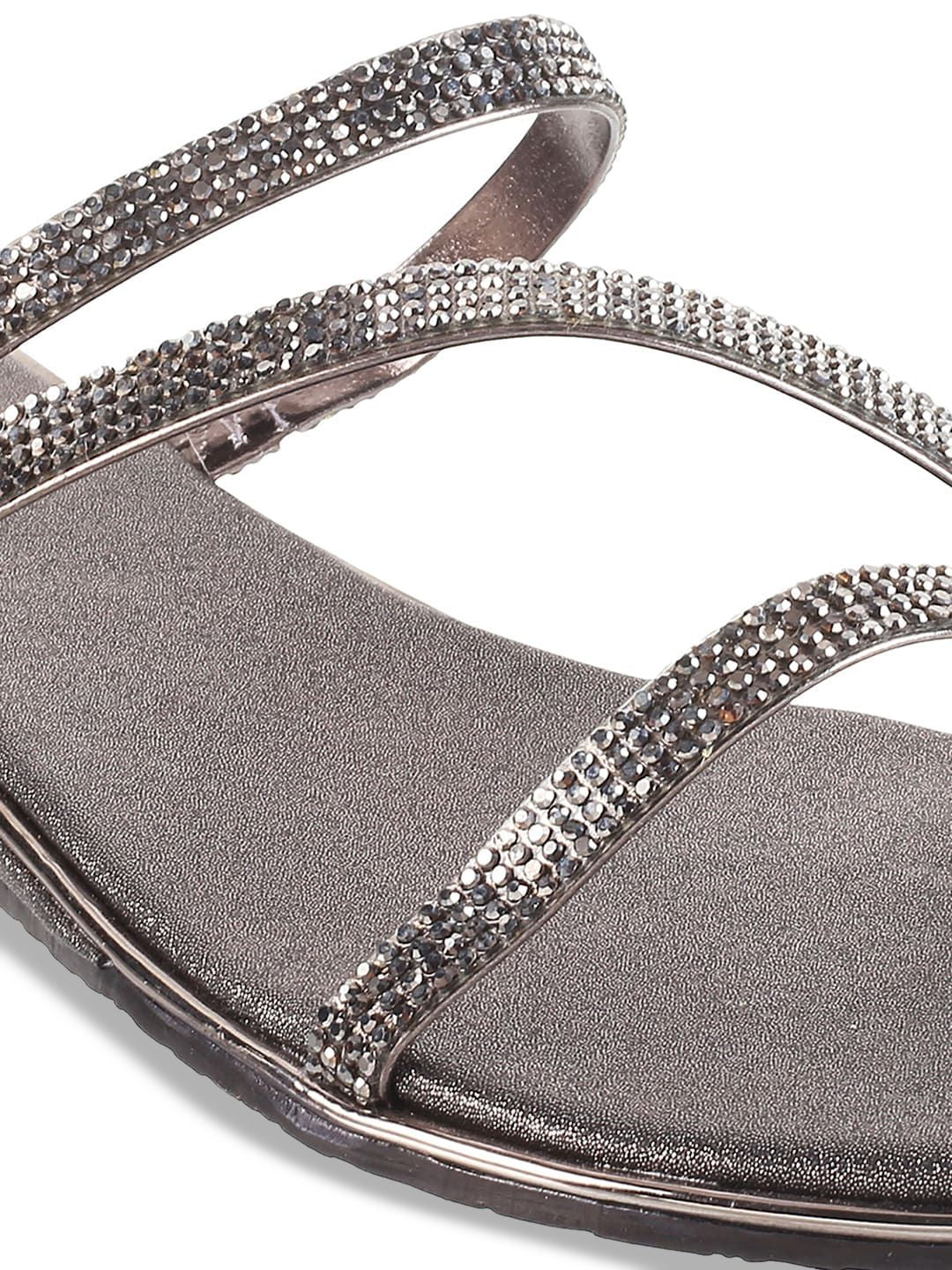 Metro Embellished Open Toe Flats
