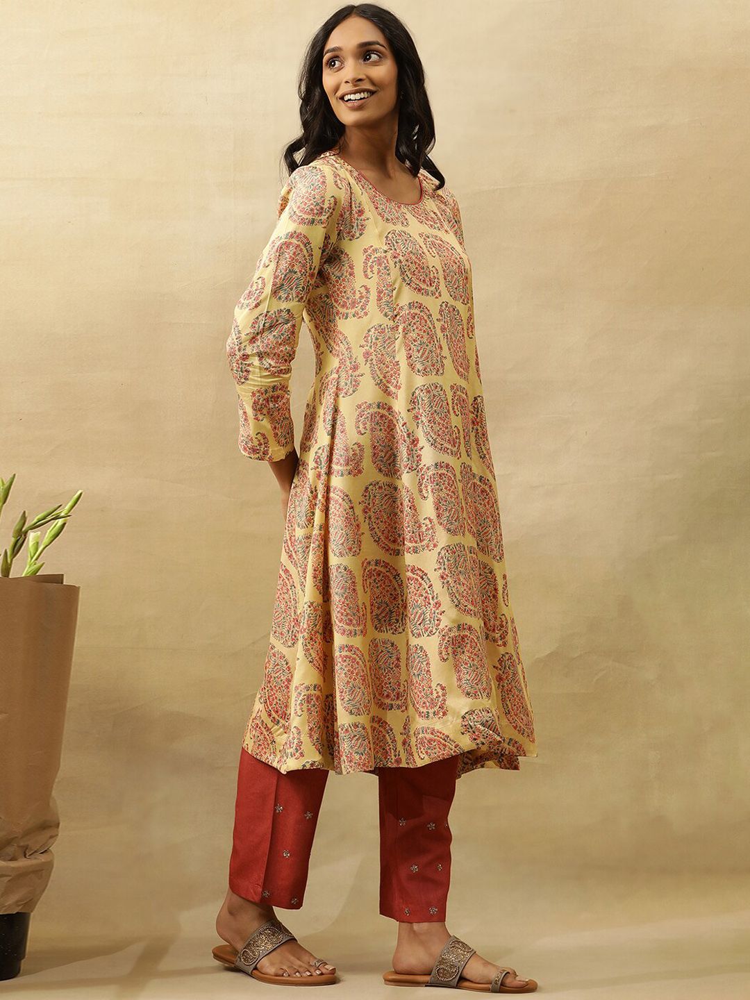 W Ethnic Motifs Printed Flared Sleeves A-Line Kurta