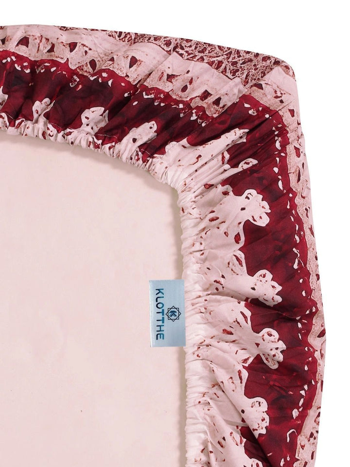 KLOTTHE Maroon & Pink Floral 400 TC Cadar King dengan 2 Sarung Bantal