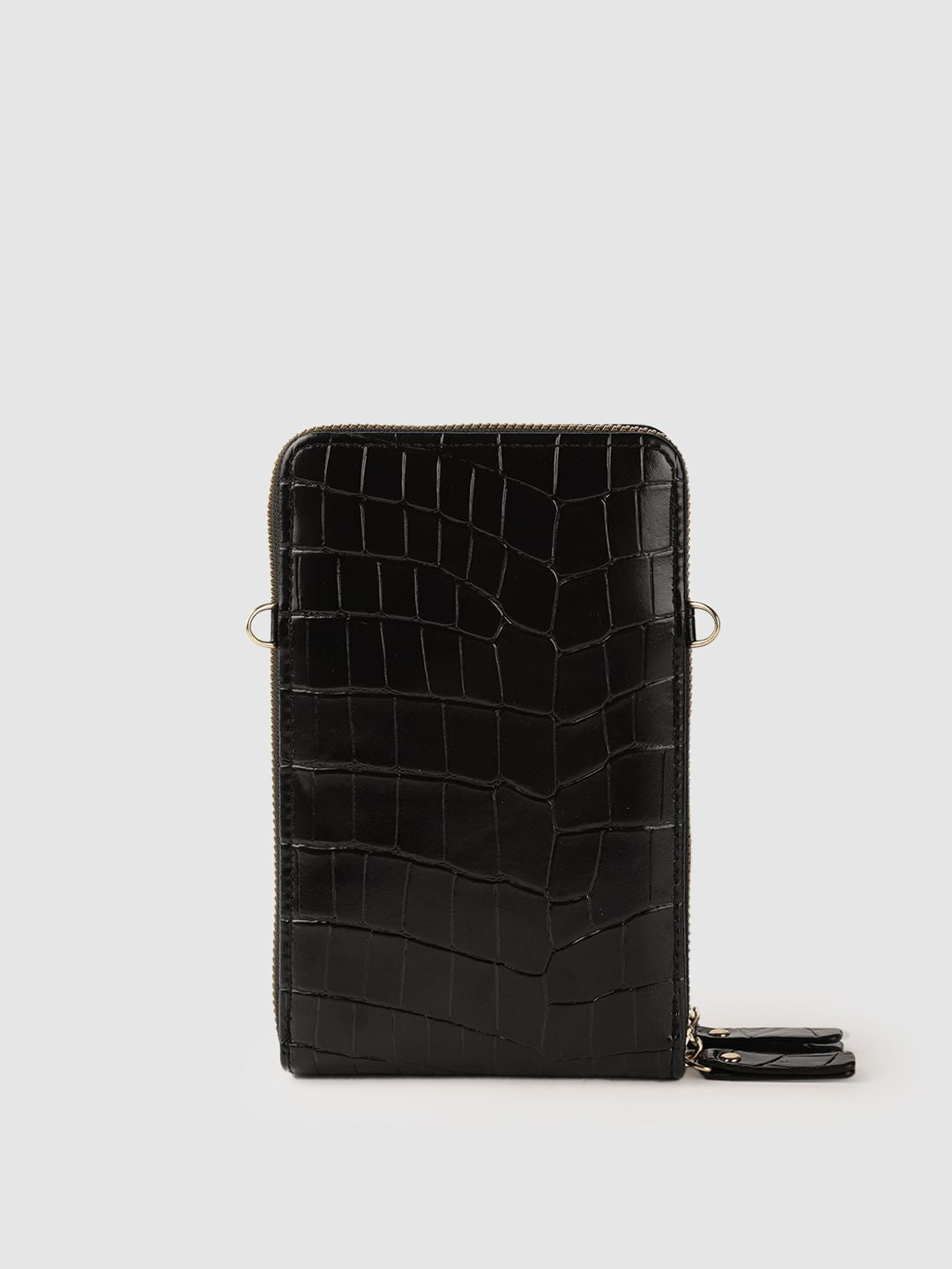 Lino Perros Black Croc Textured Structured Sling Bag with Detachable Sling Strap