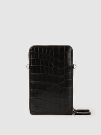 Lino Perros Black Croc Textured Structured Sling Bag with Detachable Sling Strap