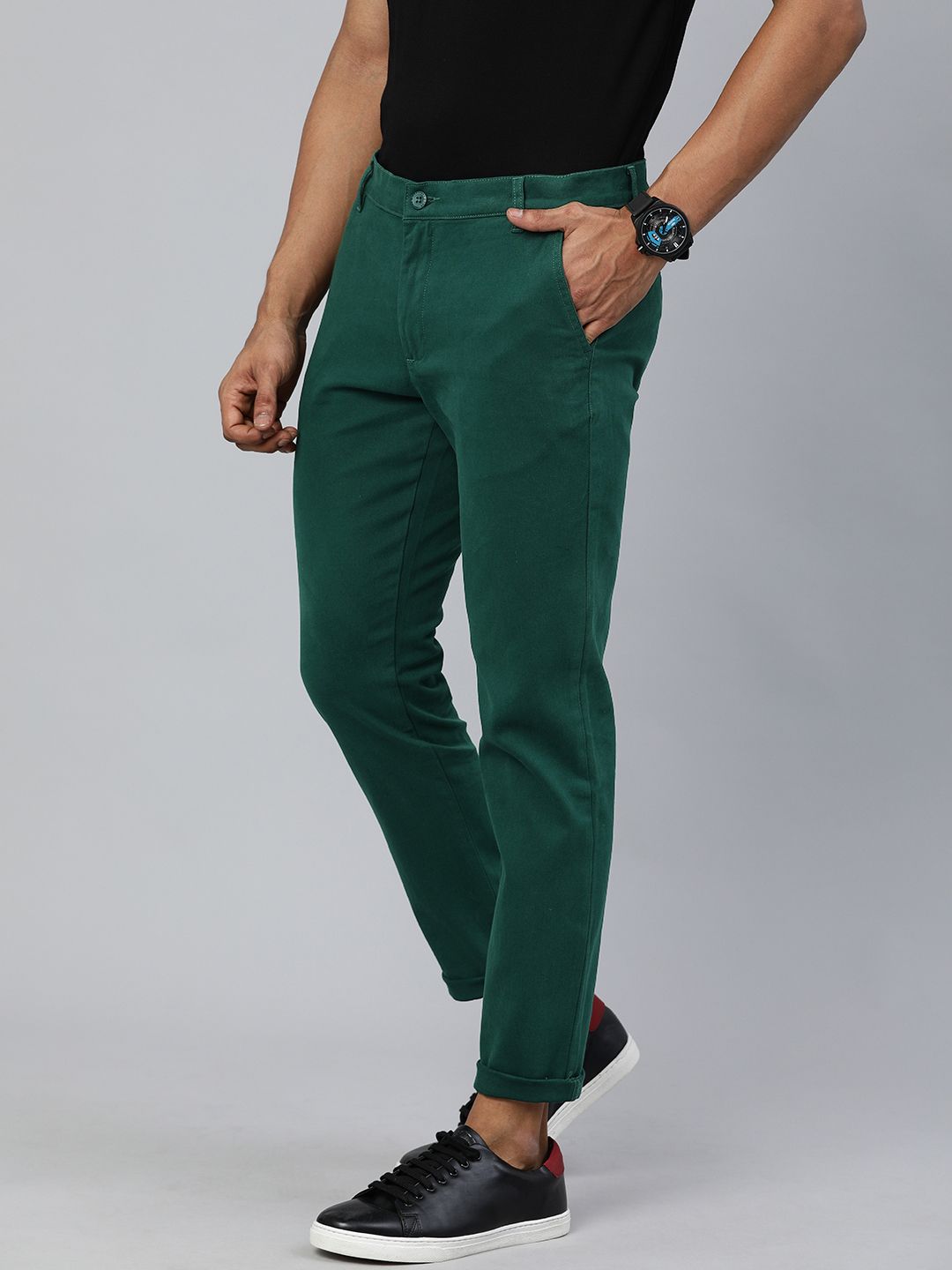 The Indian Garage Co Men Green Slim Fit Regular Trousers
