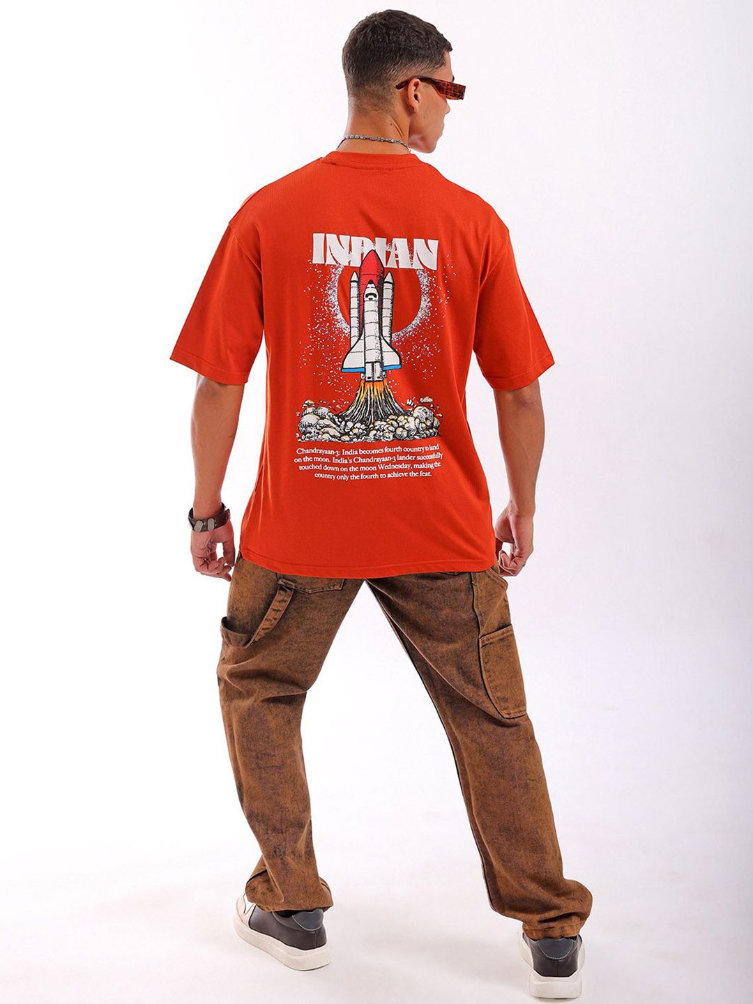 The Indian Garage Co Men Back Printed Boxy Oversized Round Neck T-shirt