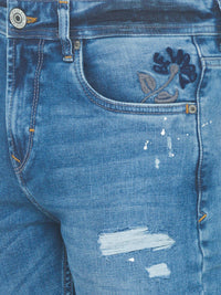 SPYKAR Men Blue Slim Fit Highly Distressed Light Fade Jeans