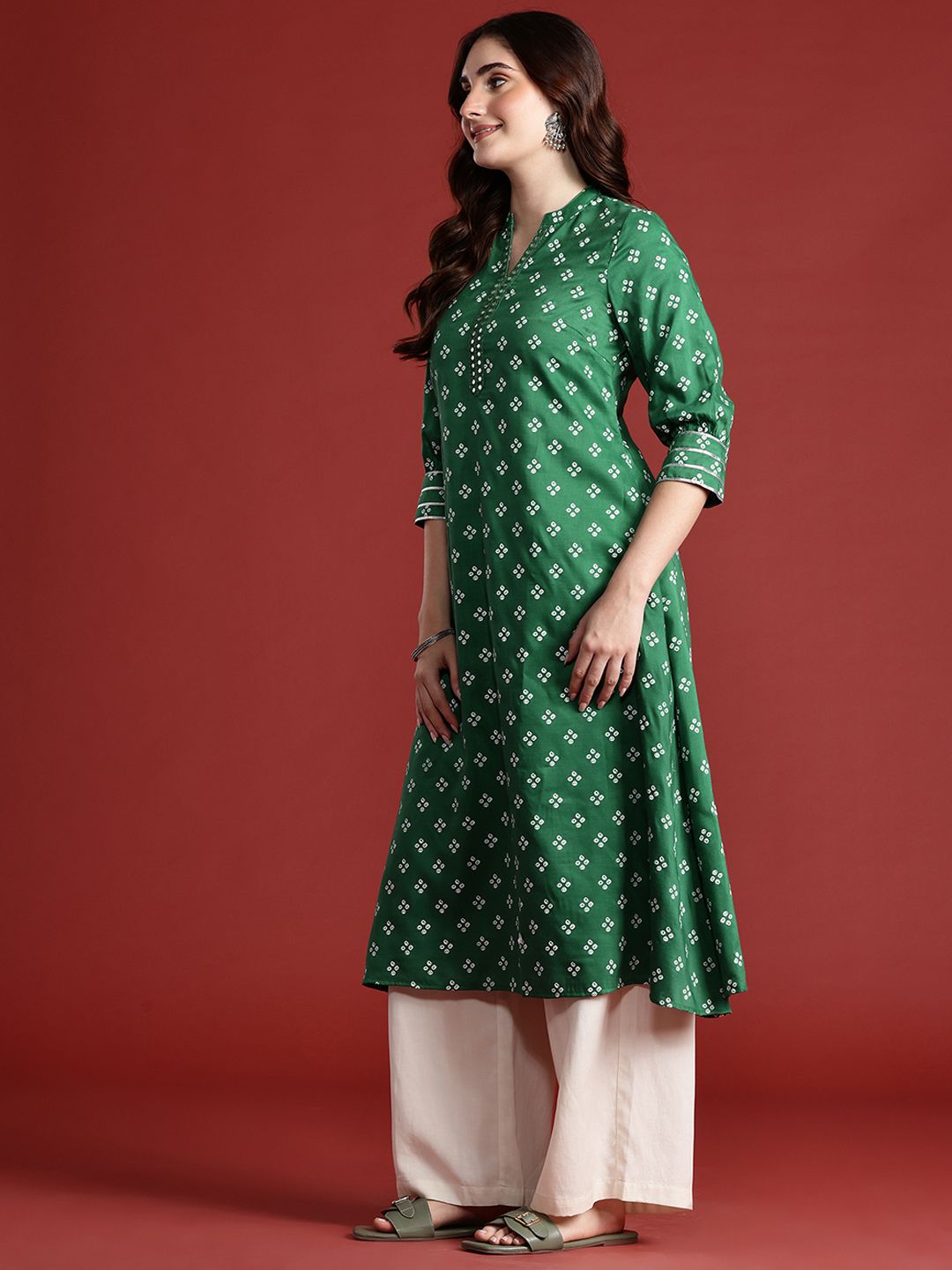 Anouk Bandhani Print Mirror Work Kurta