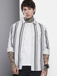 The Indian Garage Co Vertical Stripes Corduroy Pure Cotton Casual Shirt