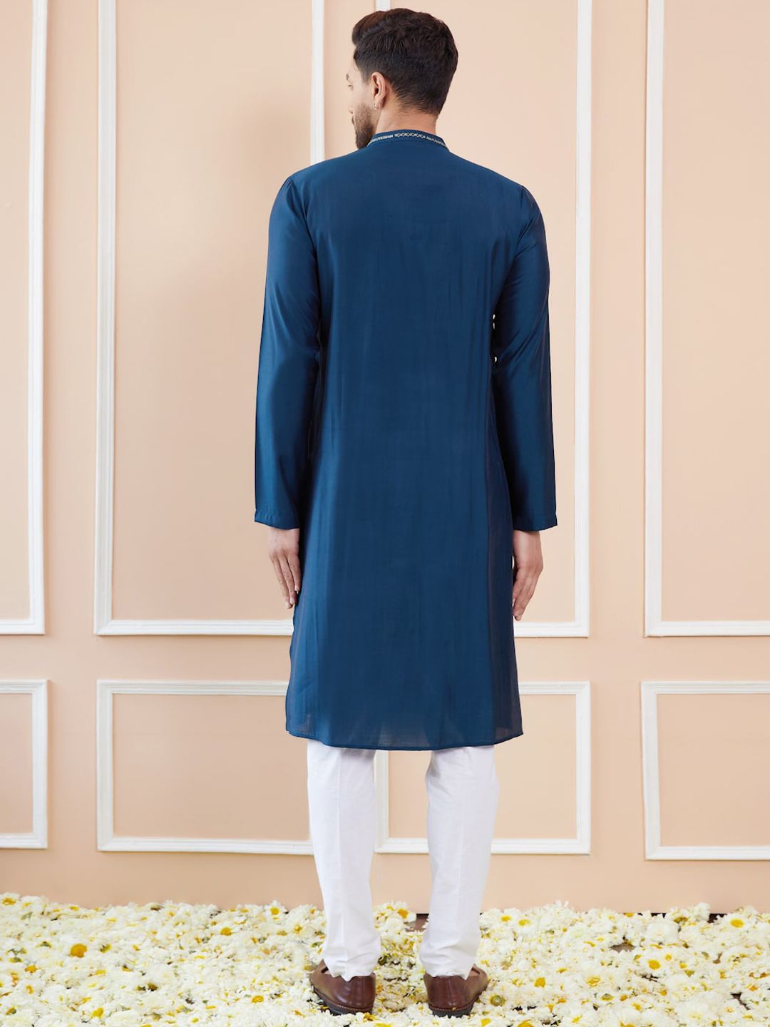 See Designs Striped Mandarin Collar Chanderi A-Line Kurta