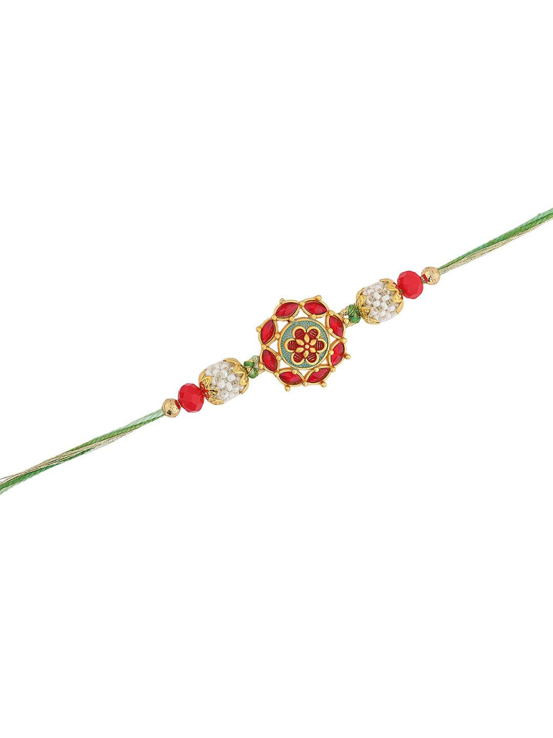 Voylla Eternal Bloom Floral Stone Studded & Beaded Thread Rakhi