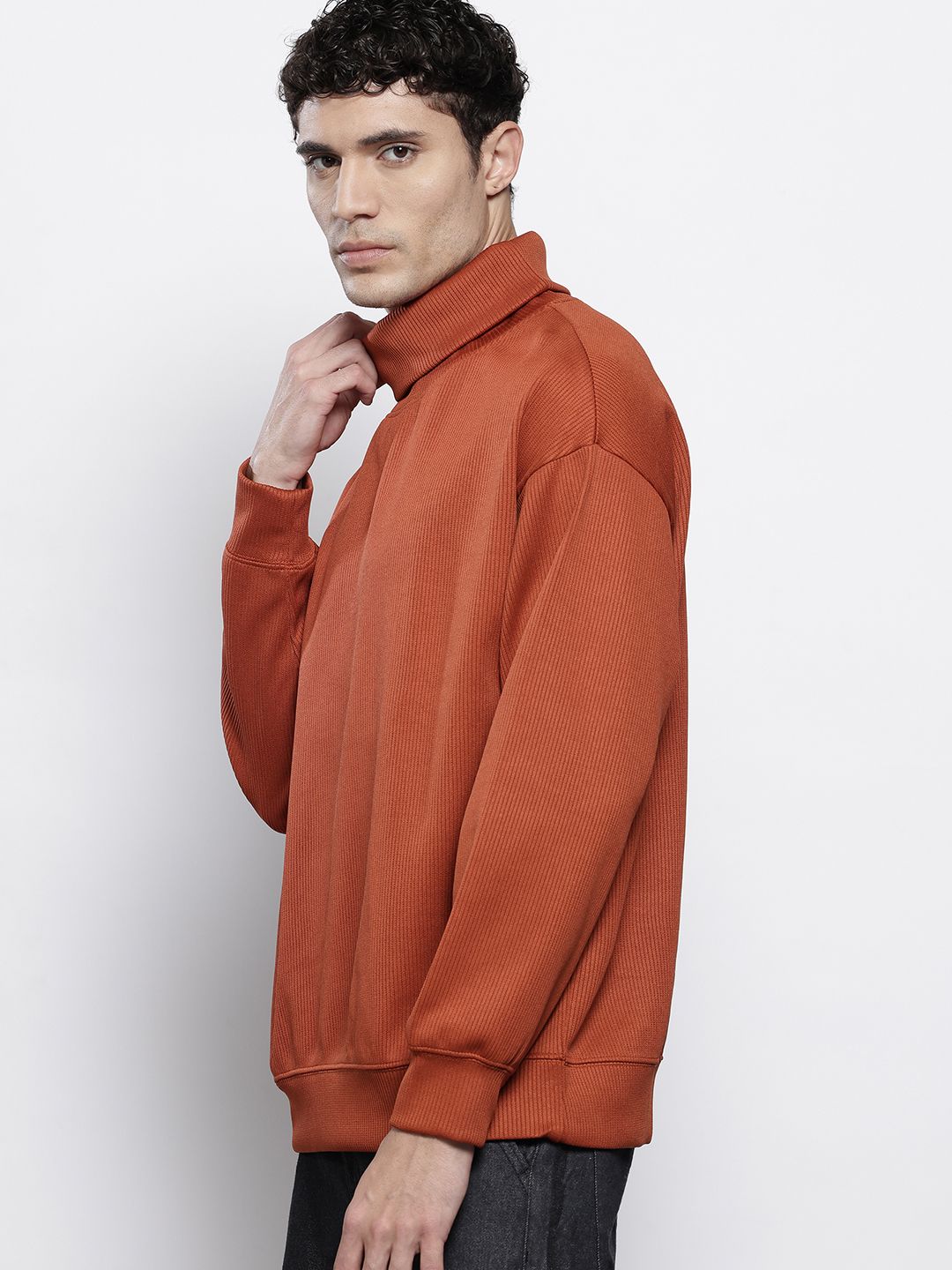The Indian Garage Co Self Design Turtle Neck Drop-Shoulder Sleeves Sweatshirt