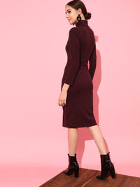 STREET 9 Front Slit Knee Length High Neck Acrylic Jumper Dress