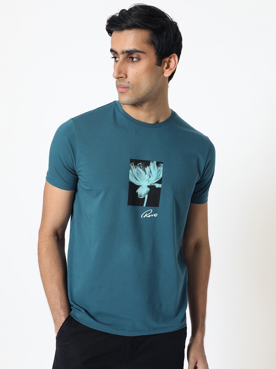 RARE RABBIT Men Dixie Graphic Printed Cotton Slim Fit T-Shirt