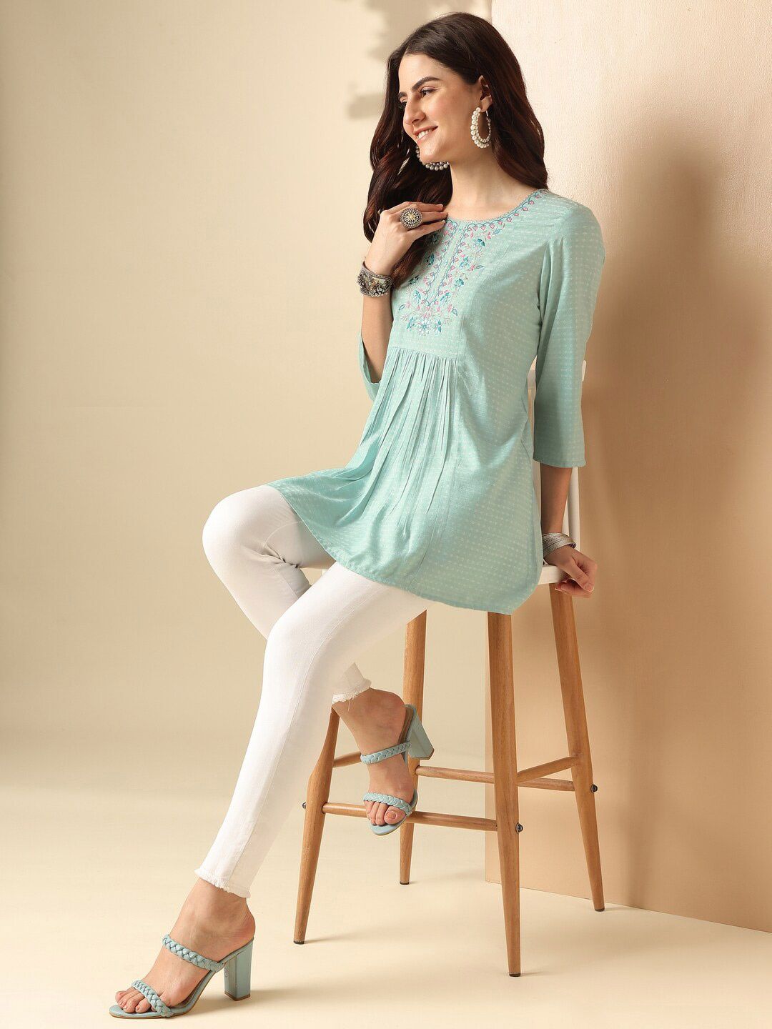 Anouk Embroidered Round Neck A-line Top