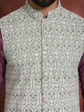Jaket Nehru Kolar Mandarin Bersulam Hijau Anouk