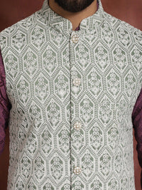 Jaket Nehru Kolar Mandarin Bersulam Hijau Anouk