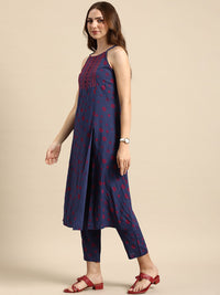 Anouk Women Floral Printed High Slit Kurta with Trousers & Dupatta Set