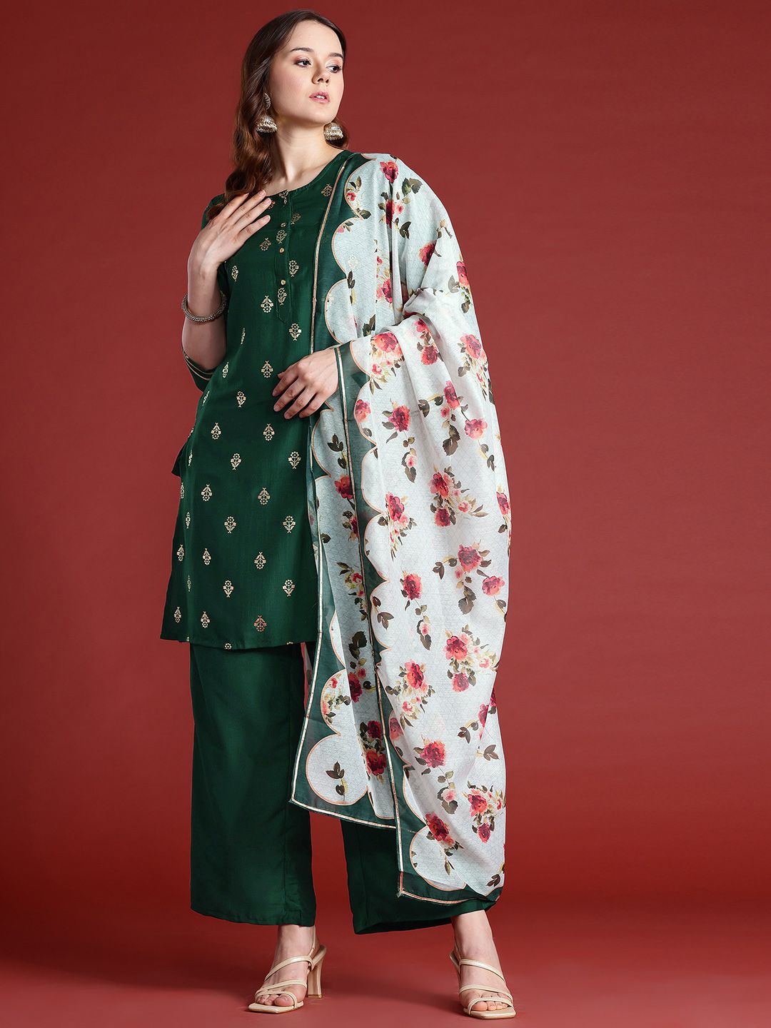 Anouk Ethnic Motifs Foil Printed Gotta Patti Kurta with Palazzos & Dupatta