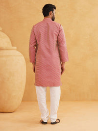 SOJANYA Woven Design Mandarin Collar Silk Cotton Kurta