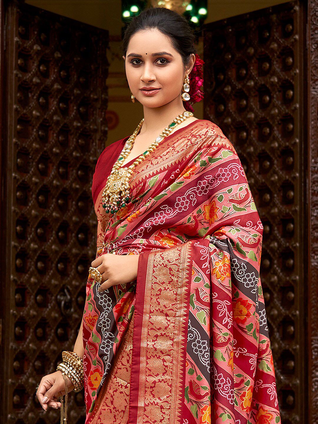 Saree mall Ethnic Motifs Printed Zari Banarasi Sarees with Tassels