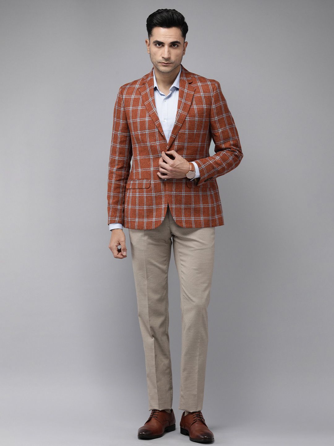 Park Avenue Regular Fit Checked Single-Breasted Formal Blazers