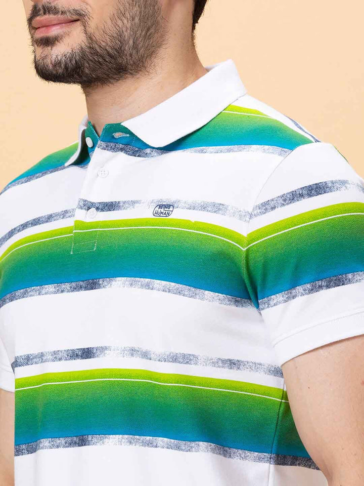 Being Human Striped Polo Collar Cotton Short Sleeves T-shirt