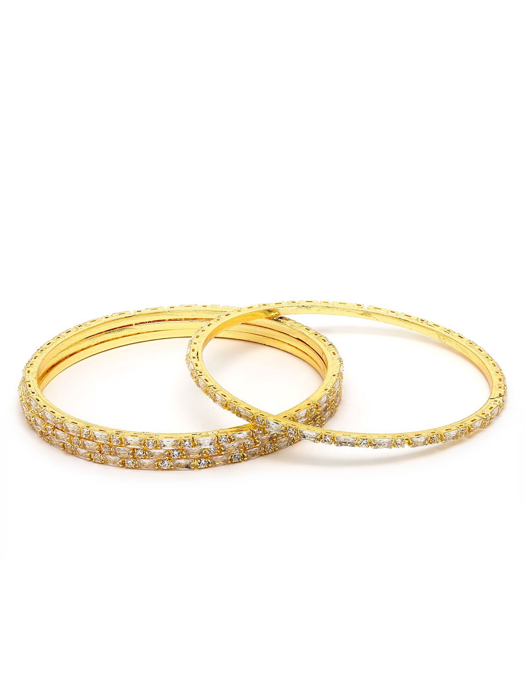 KARATCART Set Of 4 Gold-Plated AD Studded Handcrafted Bangles