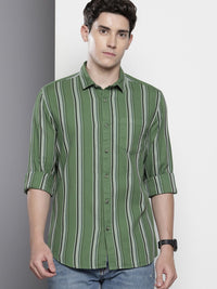 The Indian Garage Co Pure Cotton Slim Fit Opaque Textured & Striped Casual Shirt