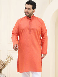SOJANYA PLUS Lelaki Coral Orange Kurta Lurus Kapas Semak Sendiri