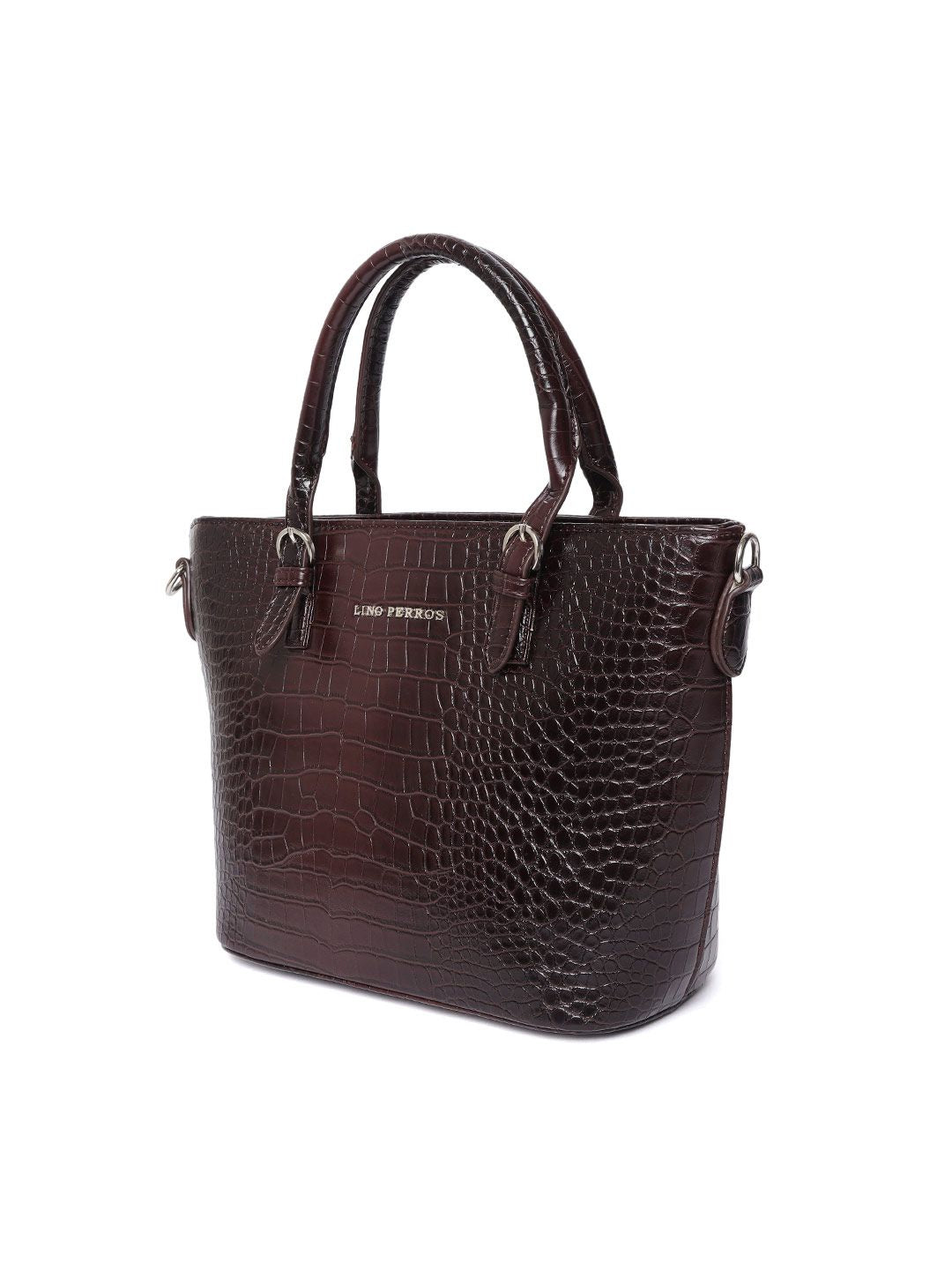 Lino Perros Coffee Brown Croc Textured Handheld Bag