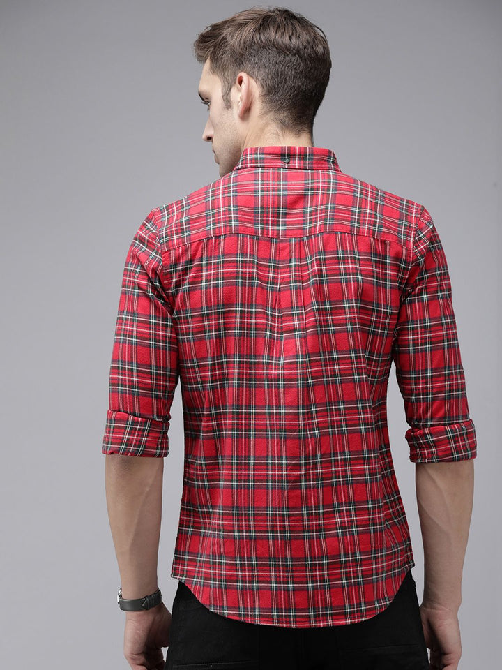 THE BEAR HOUSE Men Slim Fit Tartan Checks Pure Cotton Casual Shirt