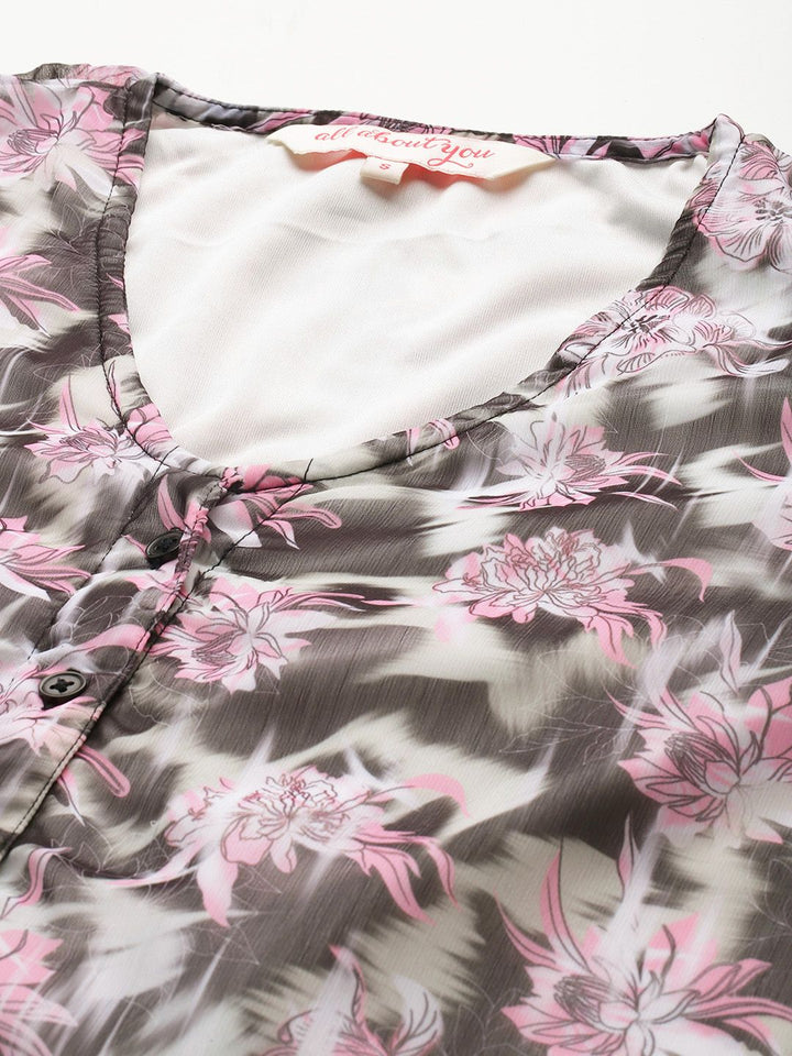 all about you Floral Print Puff Sleeves Ruffles Peplum Top