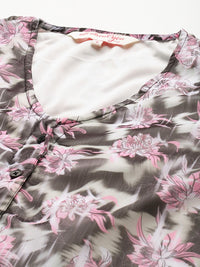 all about you Floral Print Puff Sleeves Ruffles Peplum Top