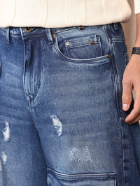 Mr Bowerbird Men Pure Cotton Oversized Fit Mildly Distressed Heavy Fade Cargo Style Jeans